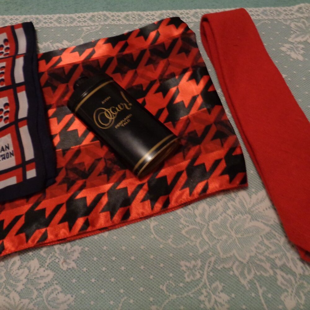 60s 70s Stylie RETRO YVES SAINT LAURENT TIE Scarf, Infinity Scarf & 70s Avon Lot